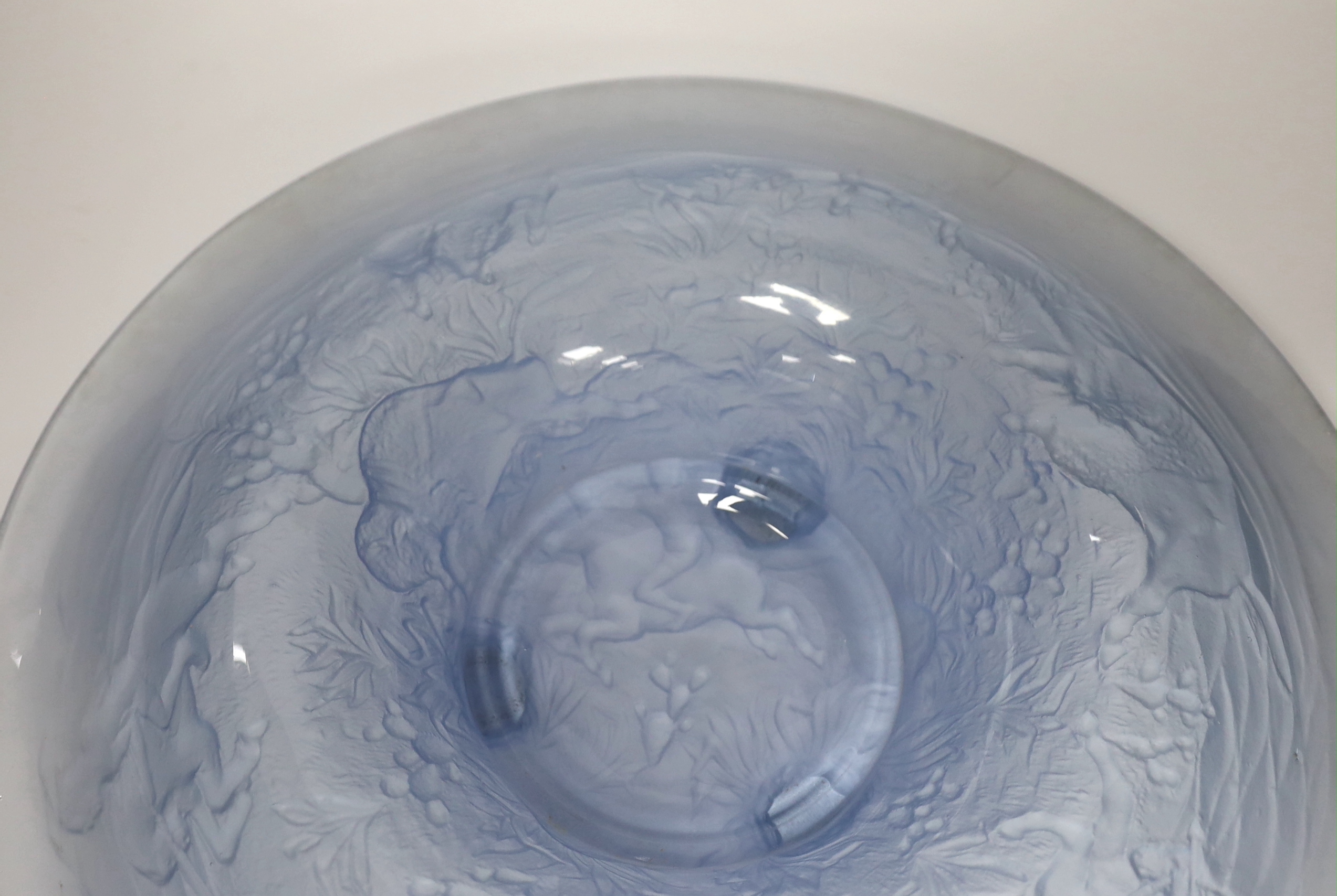 A French opaque blue glass dish, 41cm